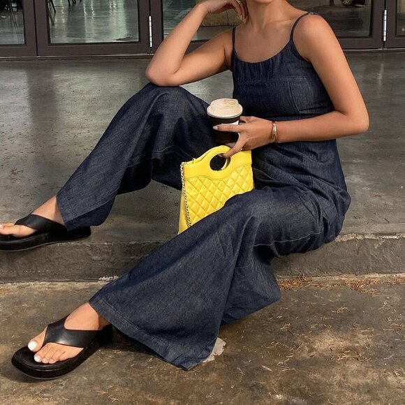 Dark Wash Casual Women's Simplistic Camisole & Denim Pants Set - Picture 5 of 7